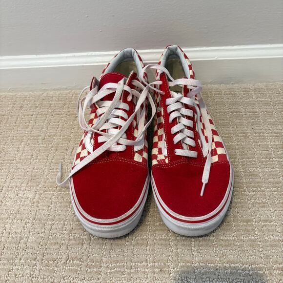 Vans Mens Old Skool Primary Checkerboard Racing Red White Shoes Size 10.5 Skater - Picture 3 of 7